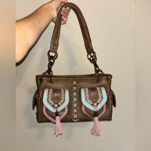 Montana West Leather Purse with Turquoise and Pink Deatiling